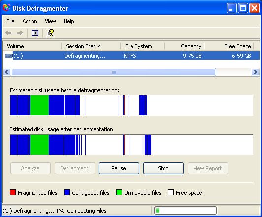 Defragmentation on Windows XP